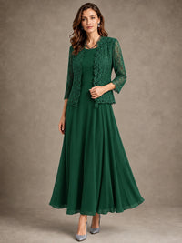2-Piece Chiffon Mother of the Bride Dress with Lace Jacket