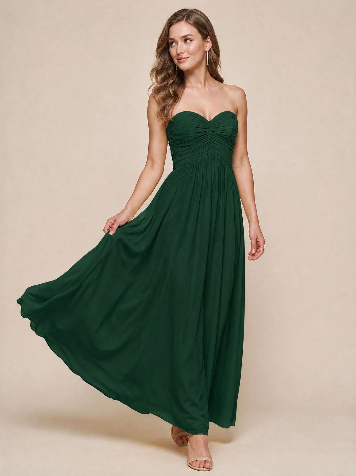 Strapless Pleated Chiffon A-Line Bridesmaid Dress