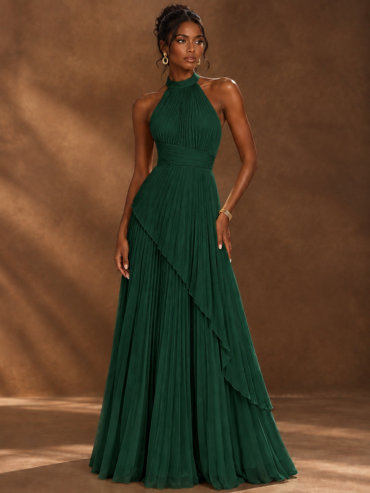 Wrap Pleated Prom Dress Halter A-line Chiffon Formal Wedding Dress