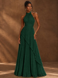 Wrap Pleated Prom Dress Halter A-line Chiffon Formal Wedding Dress