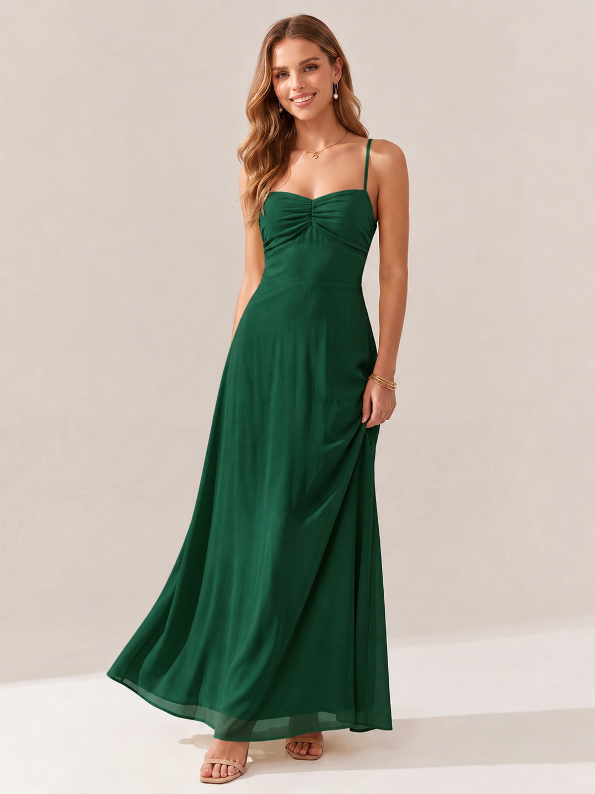 JOVELLEE Yellow Sweetheart Ruched Bust Chiffon Maxi Dress