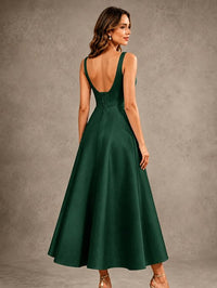 Tea-Length Satin Mother of the Bride Dress with 3D Flower Detail