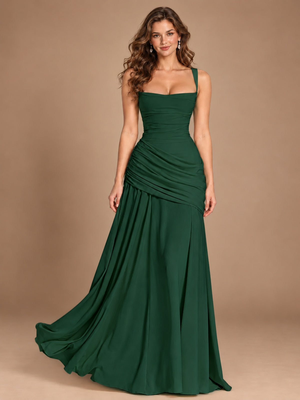 Butter Yellow Square Neck Ruched A-Line Prom Dress