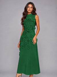 3D Floral Applique High Neck Prom Maxi Dress