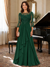 A-Line Chiffon Mother of the Bride Dress with Floral Applique 3/4 Sleeves