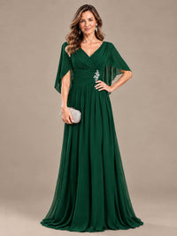 Ruched V Neck Mother of The Bride Dresses with Shawls Appliques and Cap Sleeves