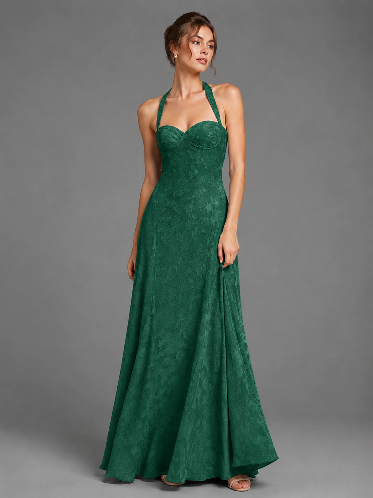 A-Line Halter Floral Chiffon Maxi Dress