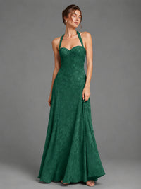 A-Line Halter Floral Chiffon Maxi Dress