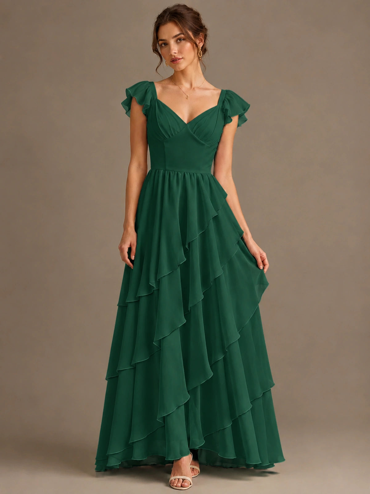 Ruffle Tiered V Neck Maxi Dress