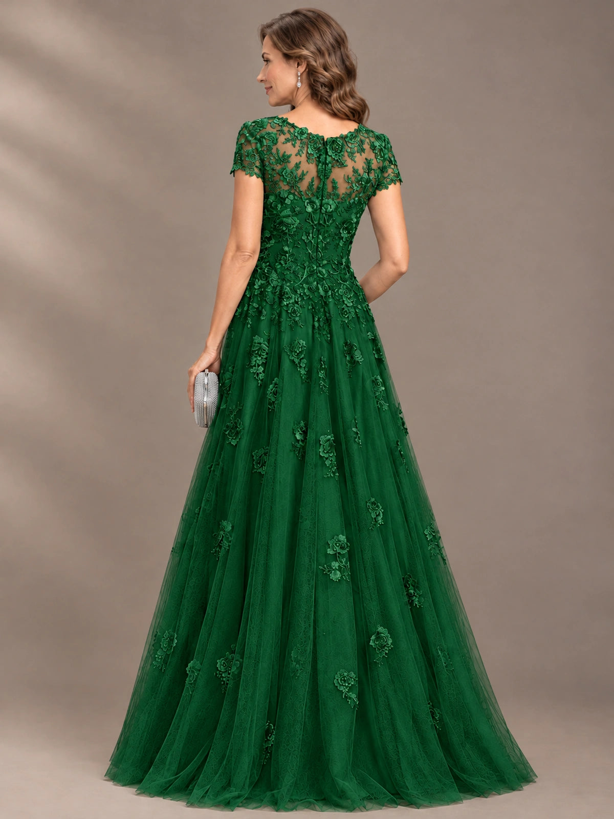 Lace Appliques A-line Mother of The Bride Dresses with Short Sleeves