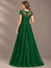 Lace Appliques A-line Mother of The Bride Dresses with Short Sleeves
