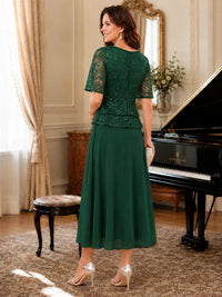 Tea-Length Chiffon Mother of the Bride Dress with Sequin Lace Sleeves