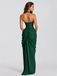 Ruched Halter Neck High-Slit Prom & Evening Dress
