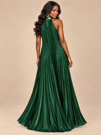 Rust Orange Pleated Halter Neck Maxi Dress