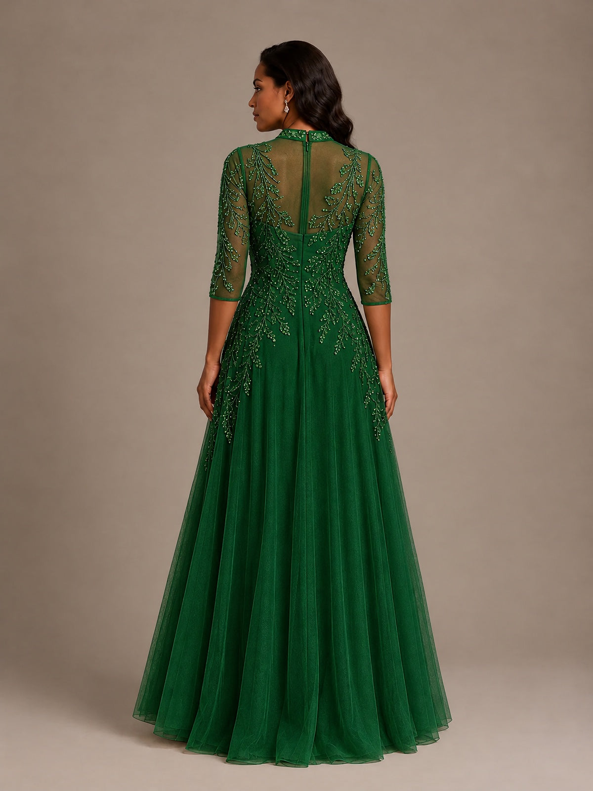 Embellished Appliques Mother of the Bride Dress with 3/4 Sleeves