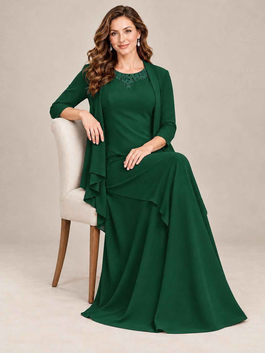 Dusty Blue Two-Piece Chiffon Mother of the Bride Dress with Jacket