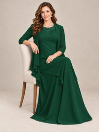 Dusty Blue Two-Piece Chiffon Mother of the Bride Dress with Jacket