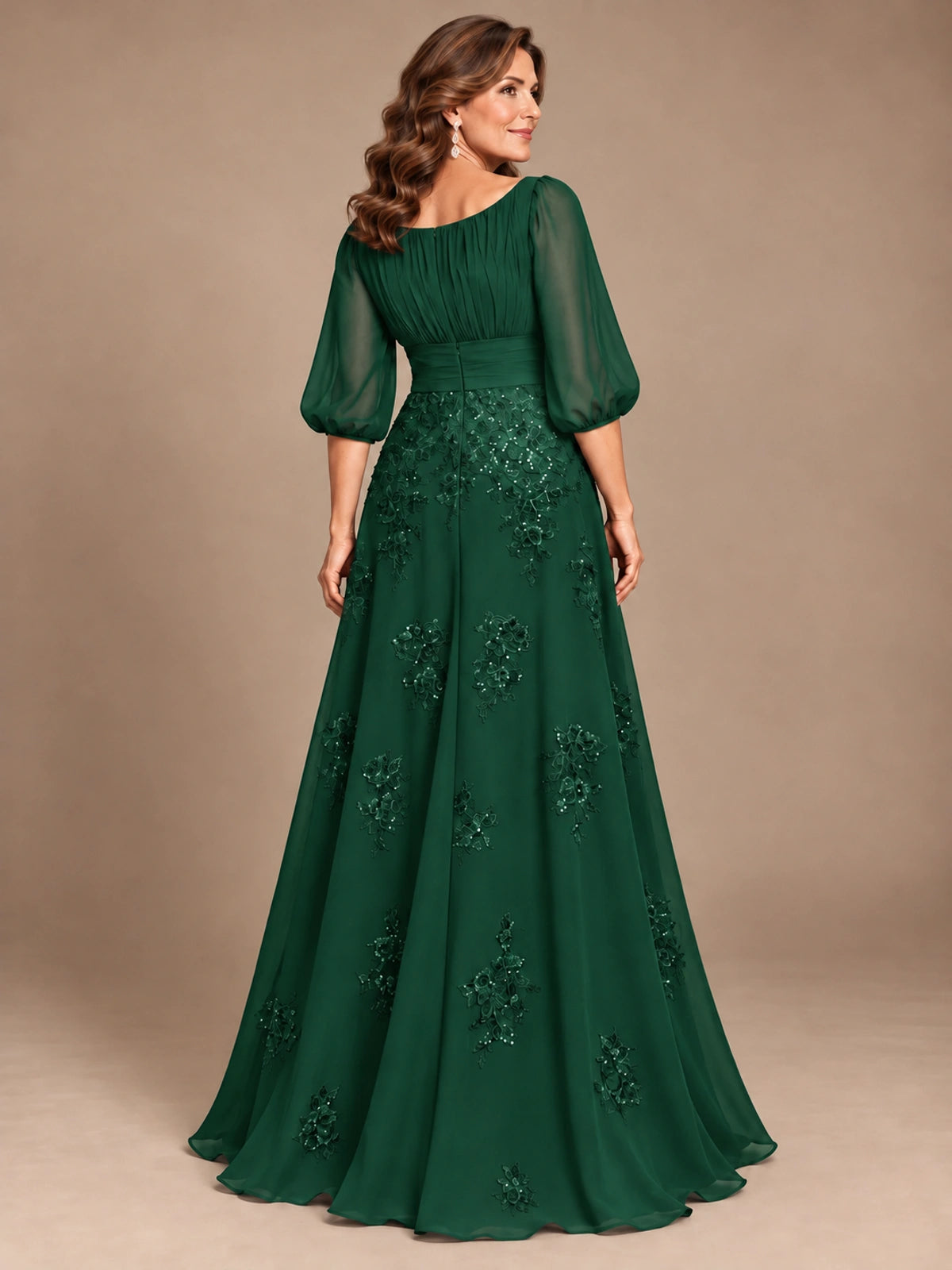 A-Line Mother of the Bride Dress with Sheer Puff Sleeves