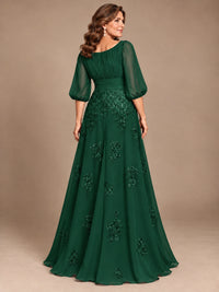 A-Line Mother of the Bride Dress with Sheer Puff Sleeves