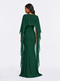 Satin Cape Prom Dresses Meramid Maxi Dress