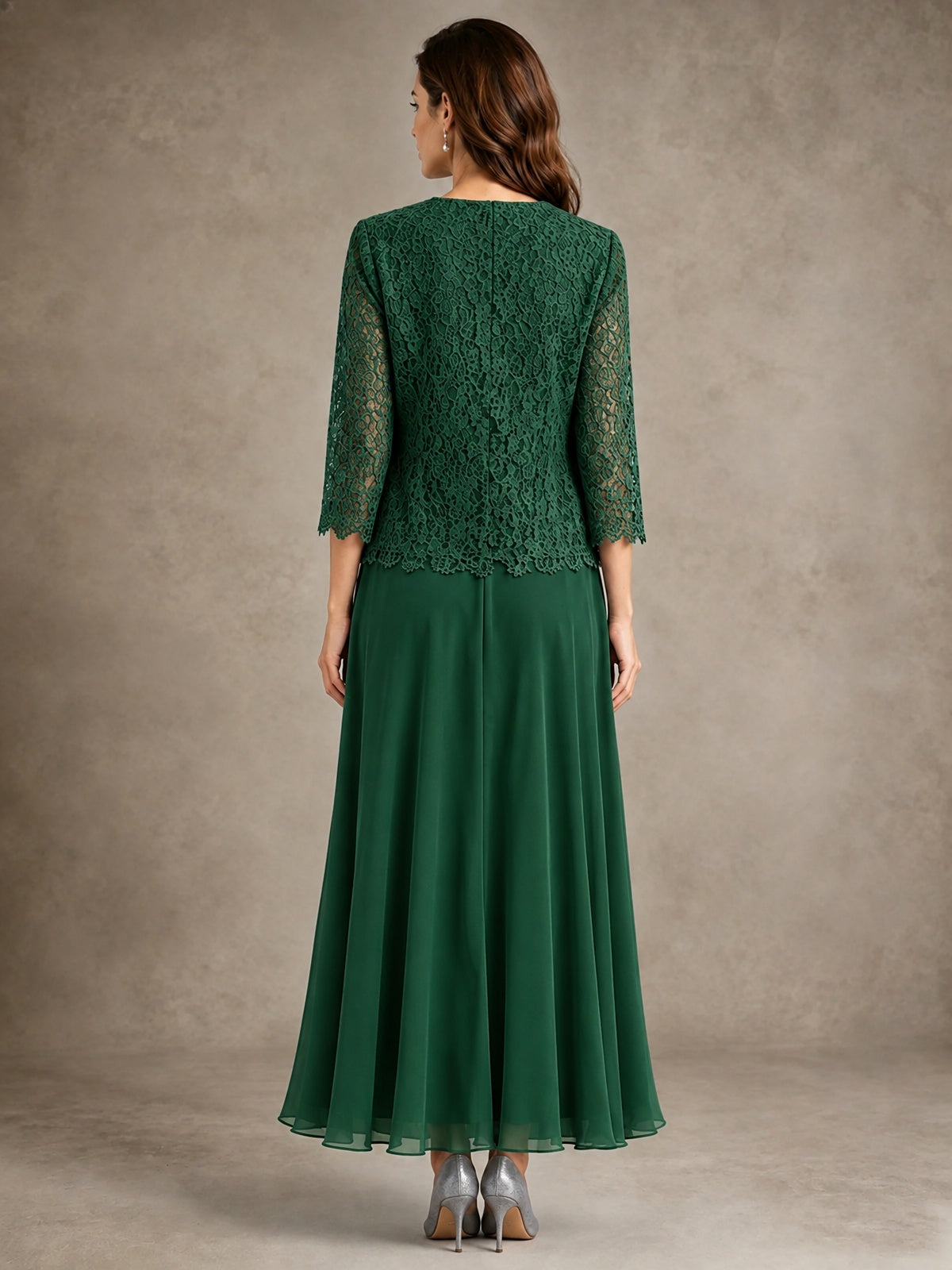 2-Piece Chiffon Mother of the Bride Dress with Lace Jacket