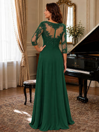 A-Line Chiffon Mother of the Bride Dress with Floral Applique 3/4 Sleeves