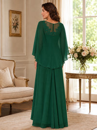 Elegant Chiffon Mother of the Bride Dress with Lace Applique and Cape Sleeves