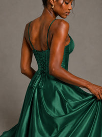 Lavender V Neck Satin Prom Dress with Spaghetti Straps