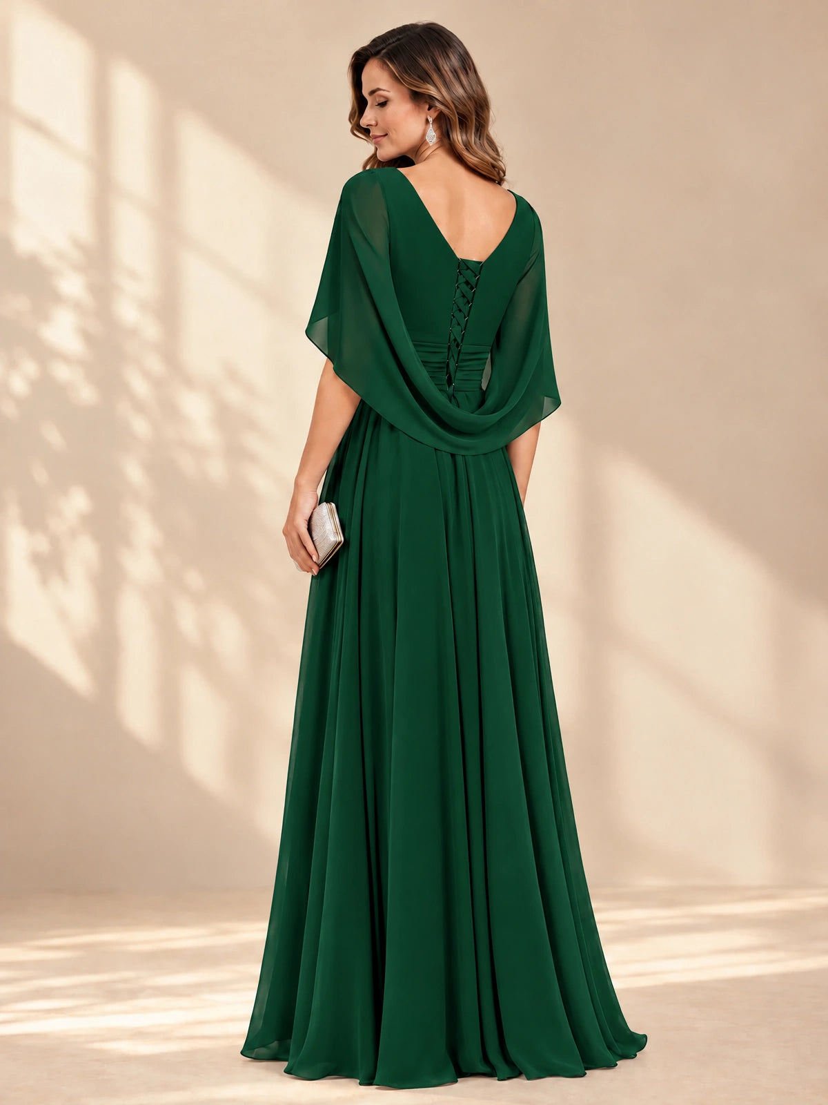 Ruched V Neck Mother of The Bride Dresses with Shawls Appliques and Cap Sleeves