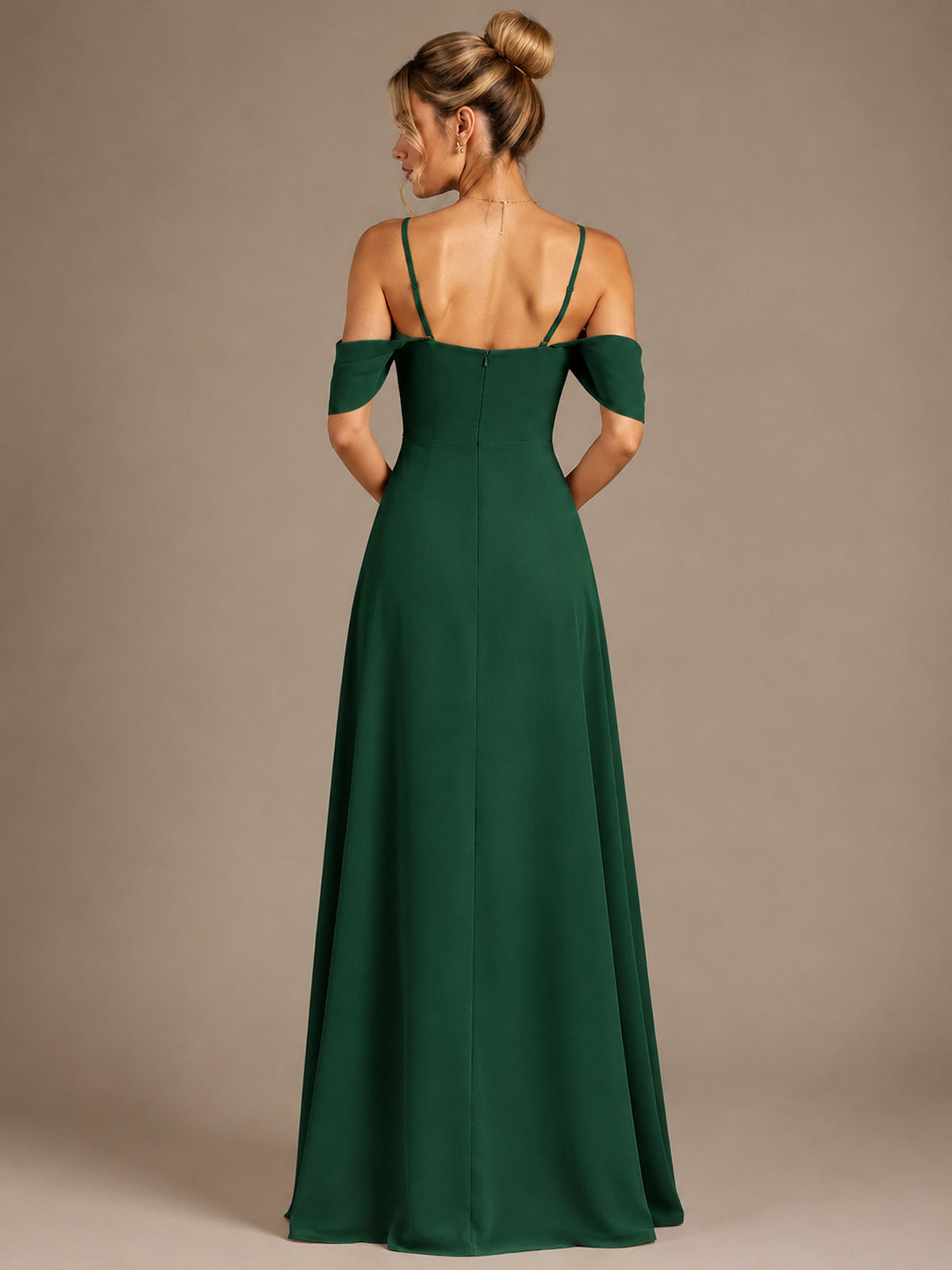 Spaghetti Strap Chiffon Bridesmaid Dress with Ruffles Slit