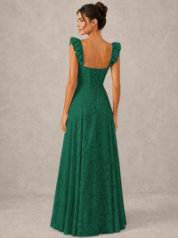 Jacquard Square Neck A-Line Maxi Dress