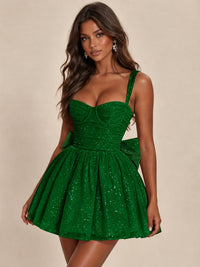 Sweetheart Glitter Tulle Puffy Mini Dress with Bow