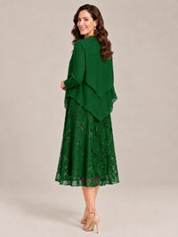 Tea Length Sequin Lace Mother of the Bride Dress with Chiffon Jacket