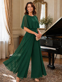 Chiffon Mother of the Bride Jumpsuit with Layered Cape Sleeves