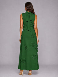 3D Floral Applique High Neck Prom Maxi Dress