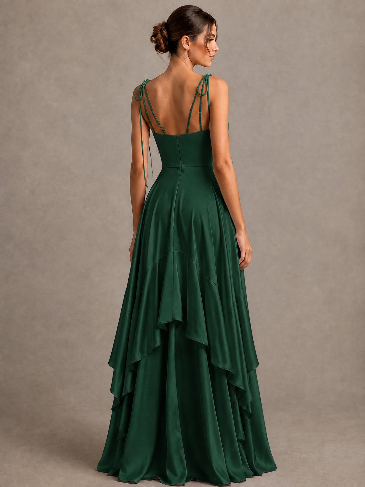 Lavender Satin V-Neck Ruffle Maxi Dress