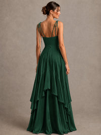 Lavender Satin V-Neck Ruffle Maxi Dress
