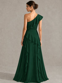 Sage Green One Shoulder Ruffle Bridesmaid Dress