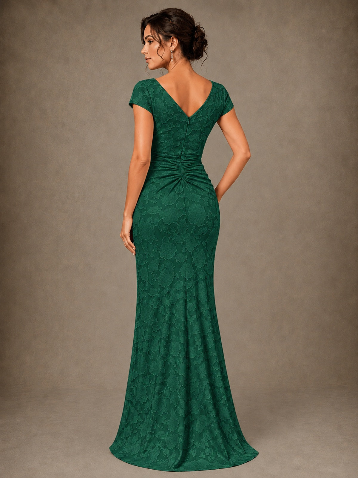 V-Neck Floral Jacquard Mother of the Bride Dress with Slit
