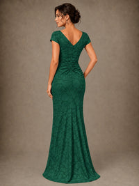 V-Neck Floral Jacquard Mother of the Bride Dress with Slit