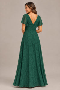 Jovellee Floral Chiffon A-Line Mother of the Bride Dress with Flutter Sleeves