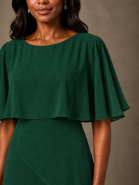 Taupe Chiffon A-Line Mother of the Bride Dress with Cape Sleeves
