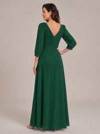V-Neck Pleated Chiffon Mother of the Bride Dress with Flutter Sleeves