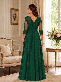 Chiffon Lace Applique Mother of the Bride Dress with 3/4 Sleeves
