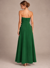 Yellow Strapless 3D Floral Appliques Maxi Dress