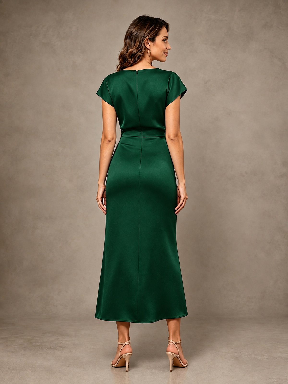 Cowl Neck Satin Mother of the Bride Dress with Ruched Waist