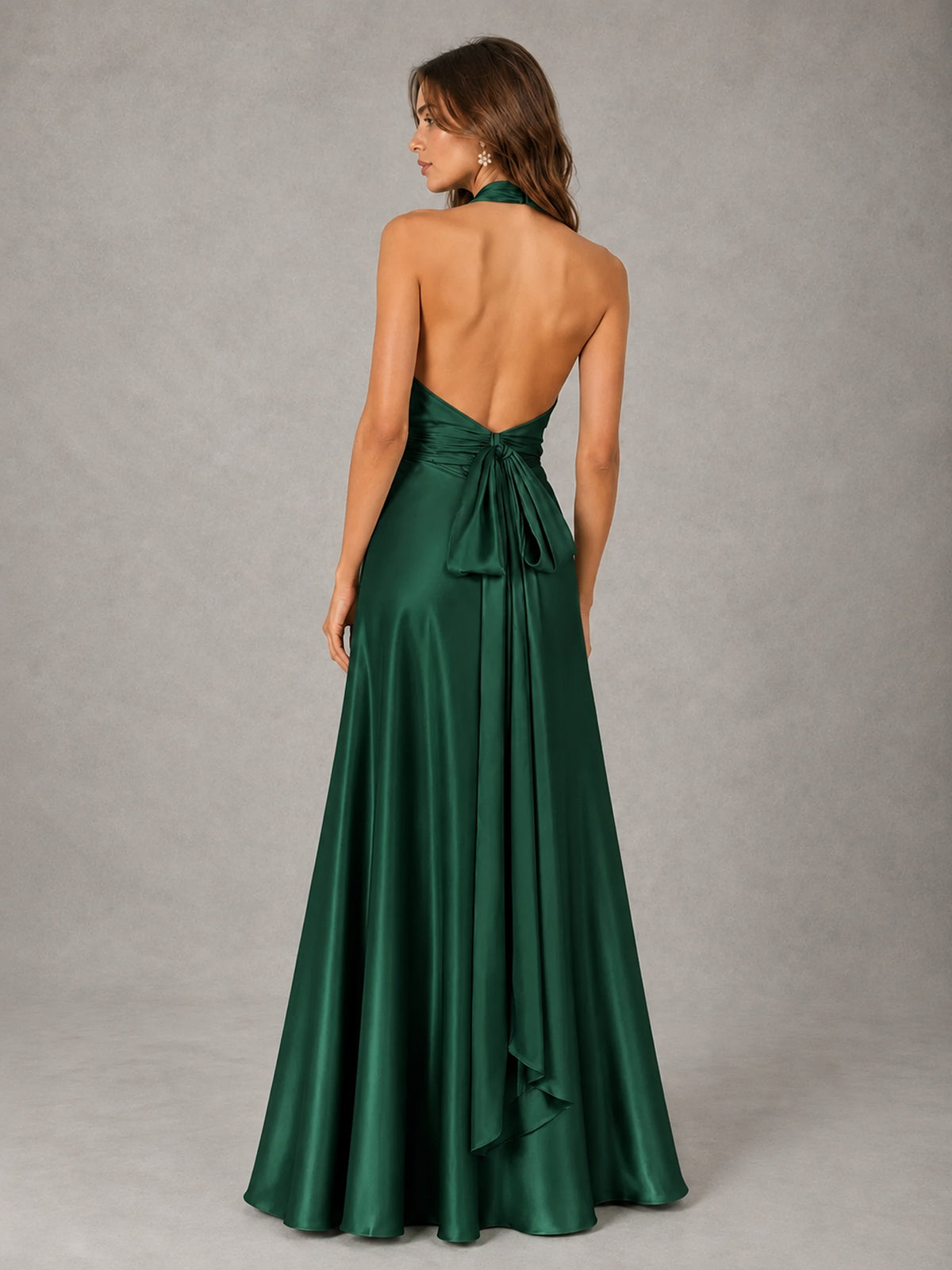 Sage Green Satin A-Line Bridesmaid Dress with Halter Neck