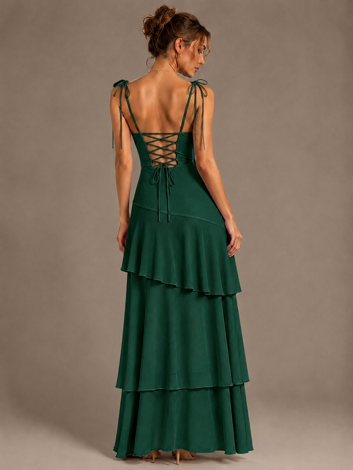 Spaghetti Strap Tiered Ruffles Chiffon Prom Dress