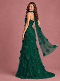 Blush Pink Strapless Sweetheart 3D Floral Tulle Mermaid Prom Dress