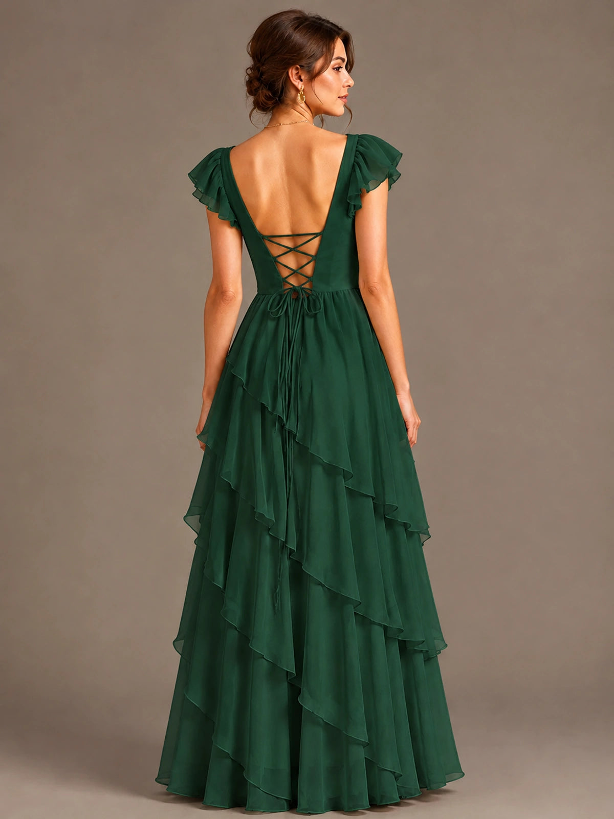 Ruffle Tiered V Neck Maxi Dress